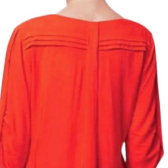 Anthropologie Drapey Pleated Henley Top P10 Petite Large Red Front Pocket Blouse - Picture 7 of 16